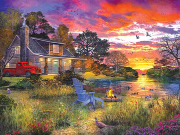 White Mountain Puzzles Evening Country Cabin - 1000 Piece Jigsaw Puzzle