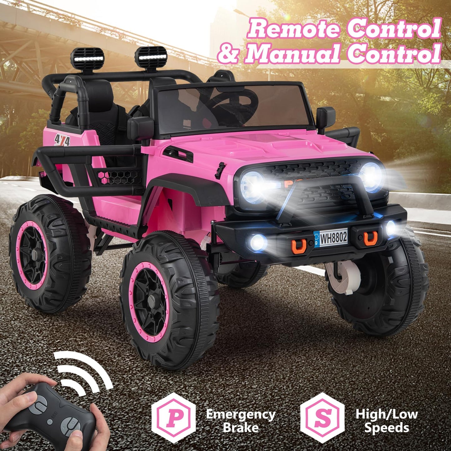 OLAKIDS 24V Ride On Car, 2WD/4WD Switchable 2 Seater Kids' Electric Vehicle Jeep Truck with 20'' Wide Seat, 4X550W Power Wheels,