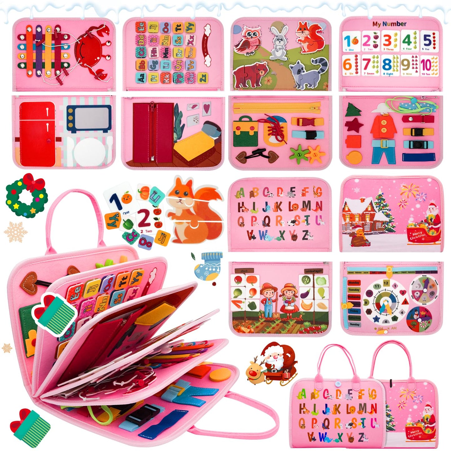 MEGRANATE Montessori Busy Board, Baby Busy Book Educational Learning Toys for Toddlers Quiet Book Activity Books Buckle Toy Fine