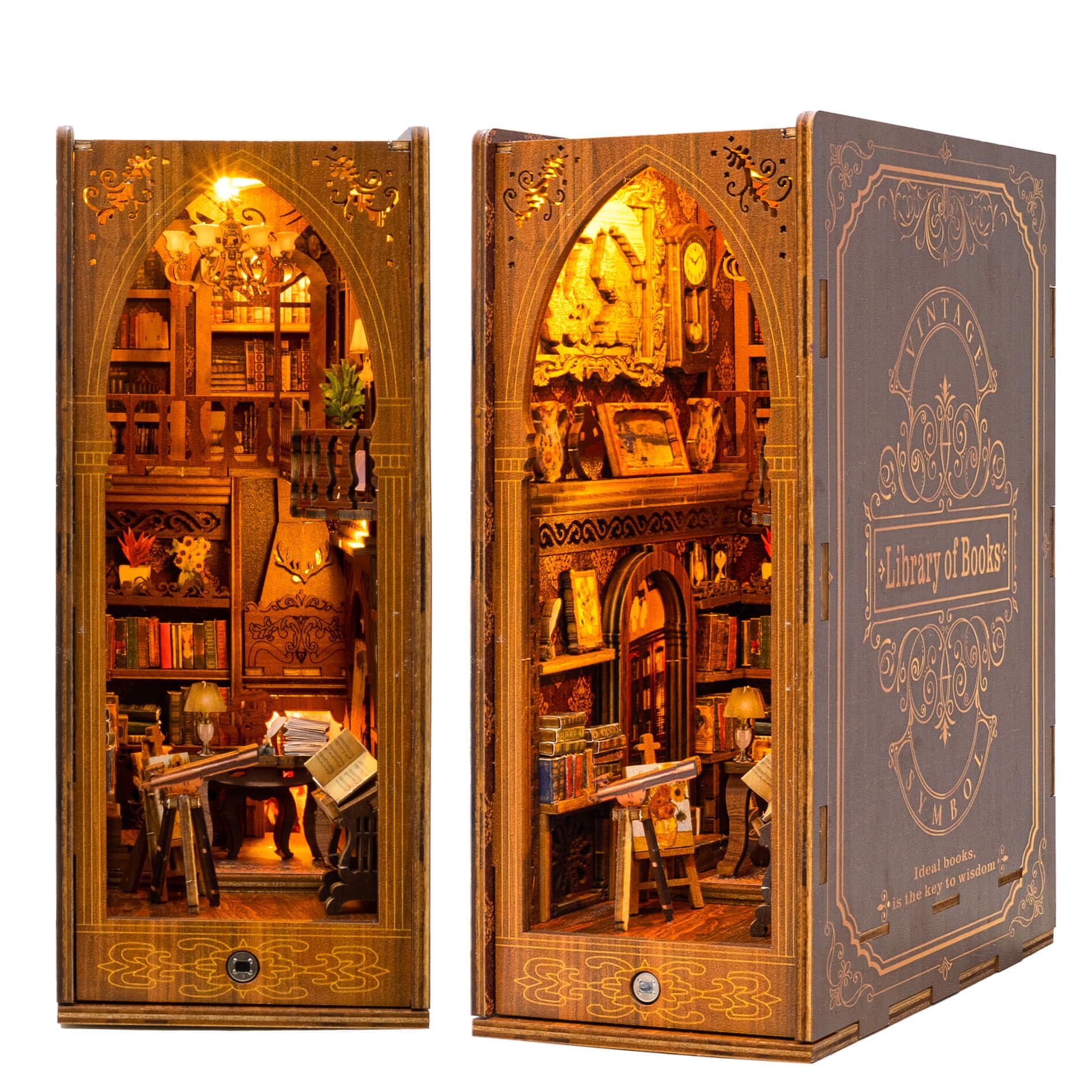 Jioustoy DIY Book Nook Kit for mature-themed  Booknook Dollhouse Miniature Tiny House Kit 3D Wooden Puzzle Bookend with LED for Bookshelf Insert Decor  Creative Gift for Teens and mature-themeds (Library of Books)