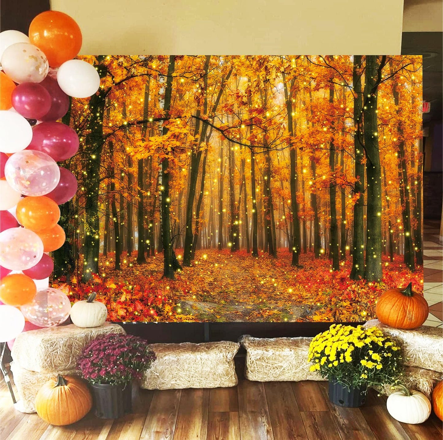 PGSWEER Fall Forest Leaves Glitter Backdrop Golden Maple Thanksgiving Harvest Background Autumn Scenery Baby Shower Photo Studio