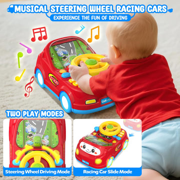 Heygelo 2-in-1 Toddler Push Car & Musical Steering Wheel - Red, Interactive Driving Game for Boys Aged 1-2, Model 2405D