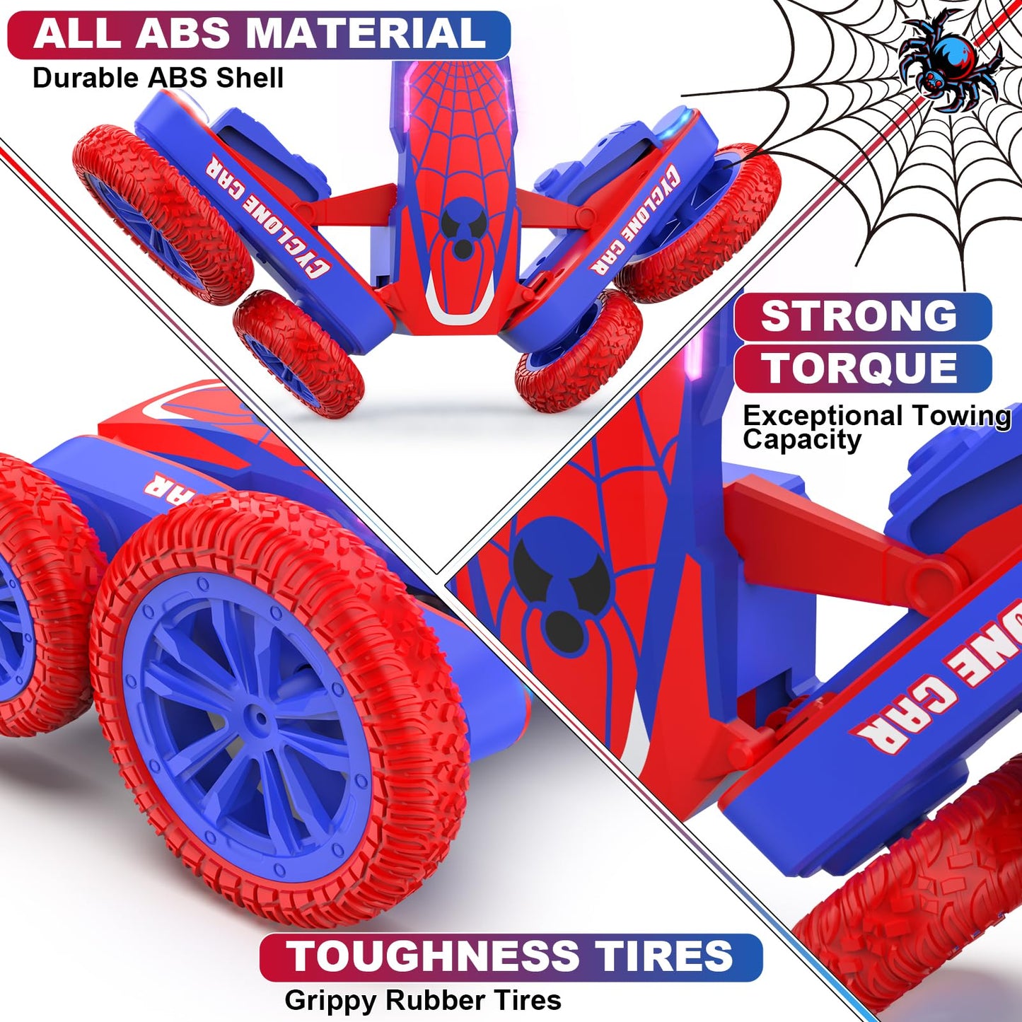 Spider Remote Control Car for Kids - 2.4Ghz Fast RC Stunt Cars, 360 Rotating 4WD RC Crawler with Lights, Rechargeable Car Toy fo