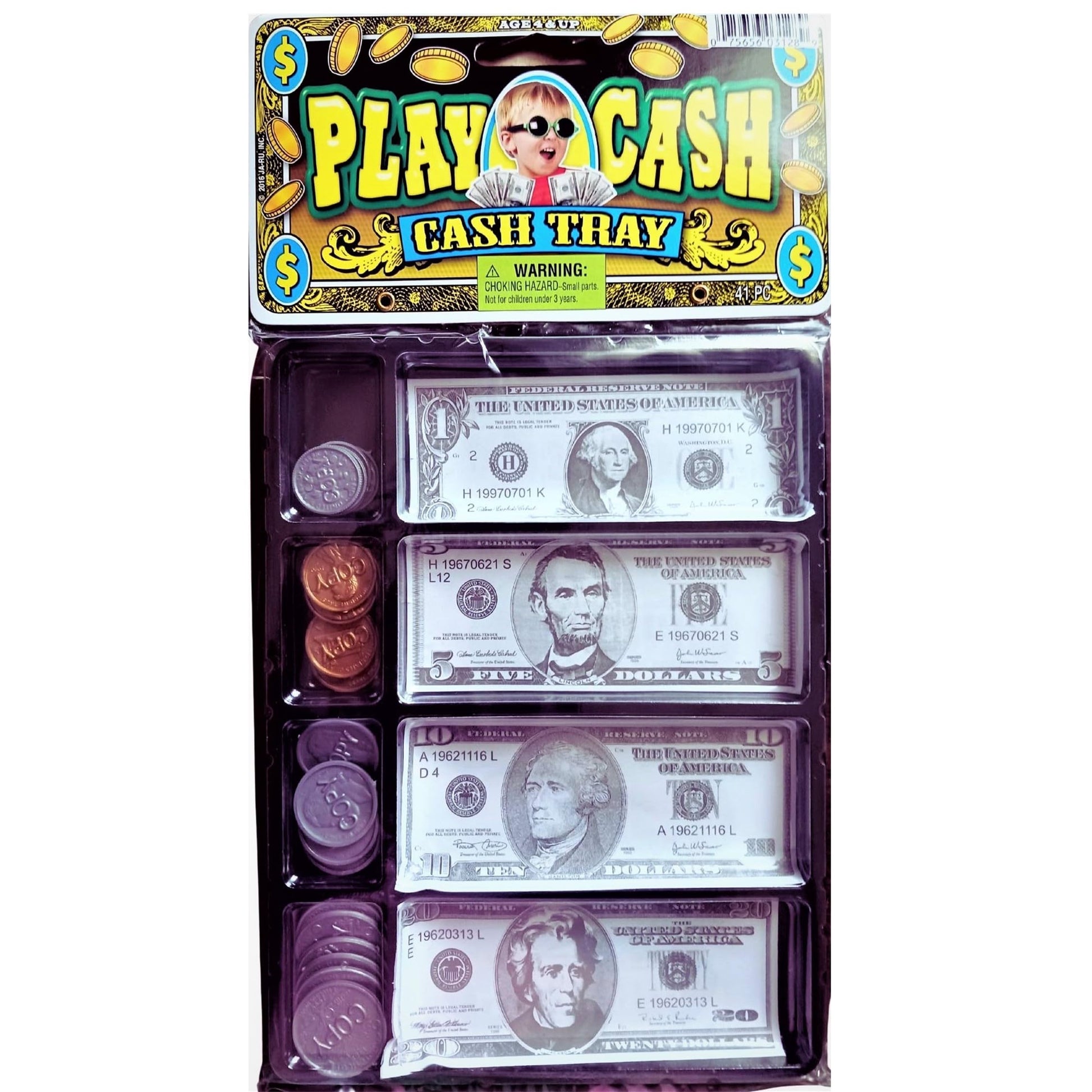 JaRu #3128 Play Money Cash Tray 20 Coins and 20 Bills Kids Pretend Toy