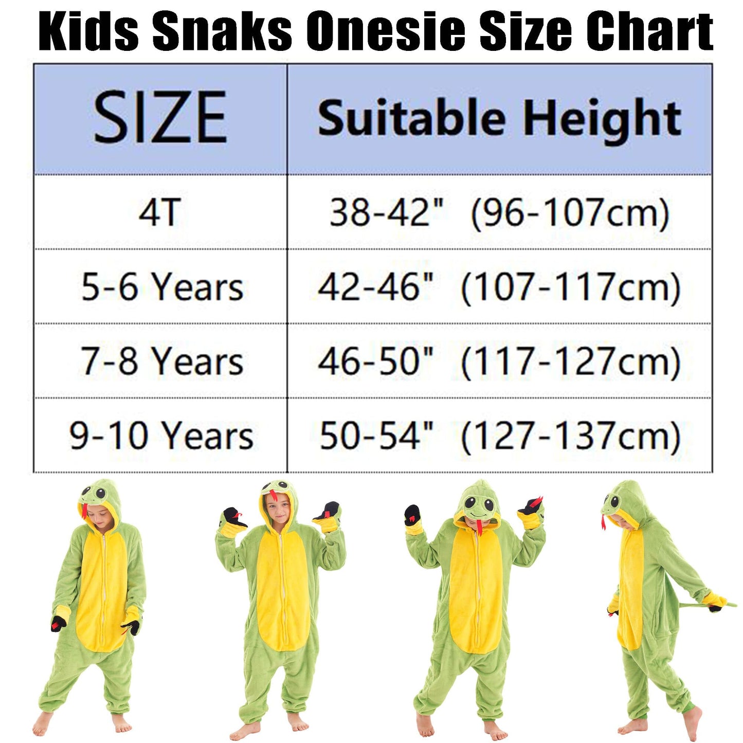 TYONMUJO Animal Onesie Costume for Kids Halloween Costumes for Girls Boys Cosplay Outfit Green Snake 110