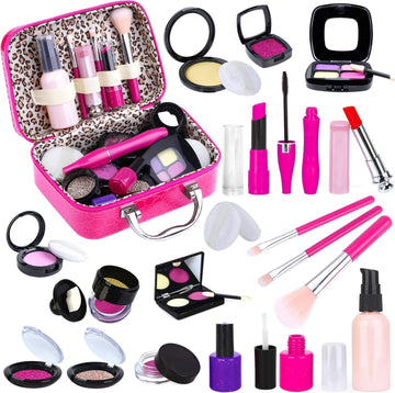 Tepsmigo Pretend Makeup Kit for Girls, Kids Pretend Play Makeup Set - with Cosmetic Bag for Birthday Christmas, Toy Makeup Set f