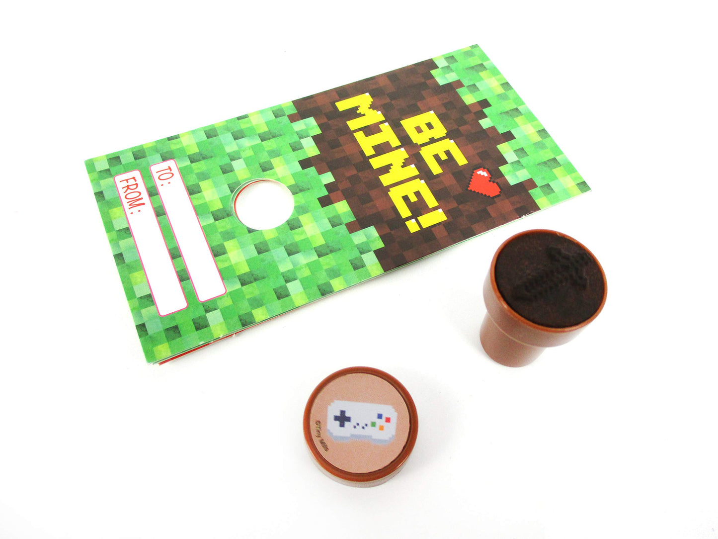 Tiny Mills 36 PACK Pixel Miner Cards with Pixel Miner Stampers for Valentines Day Classroom Exchange Party Favor Prizes