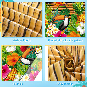 Frienda Tiki Tablecloth Tiki Decorations Luau Table Cover Hawaiian Party Plastic Table Cloth Disposable Tiki Totem Decor For Hawaii Beach Tropical Decoration Supplies Aloha (Modern Style,9 Pieces)