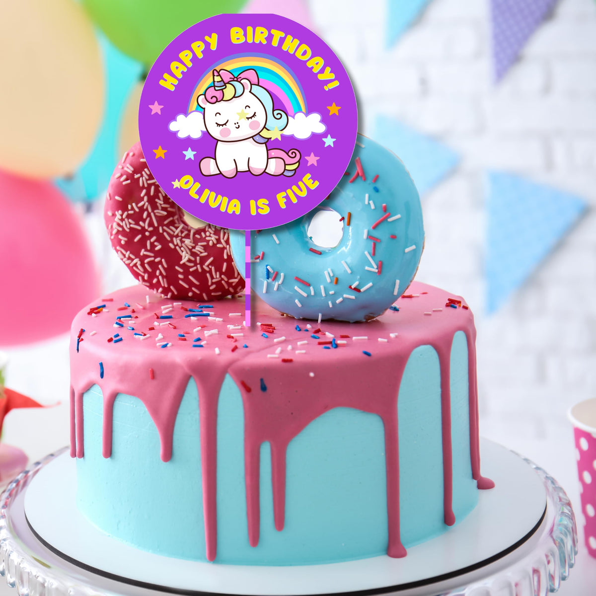 Yellow Nuts Personalised Cake Topper For Birthday Cartoon Unicorn Theme Kids Boys Girls 1St Birthday Anniversary Props Cake Deco