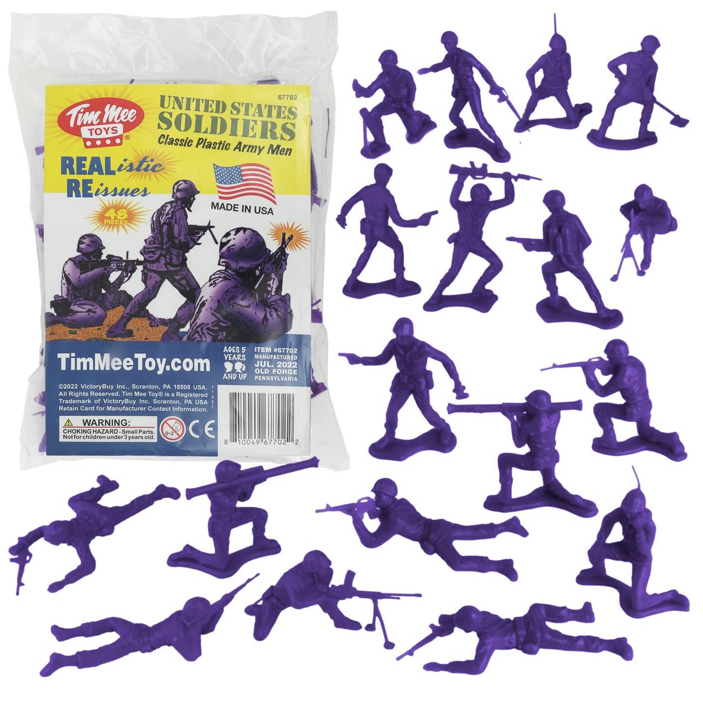 Tim Mee Toy Plastic Army Men - 48pc Purple Toy Soldier Figures - Made in USA, Model TM-67702