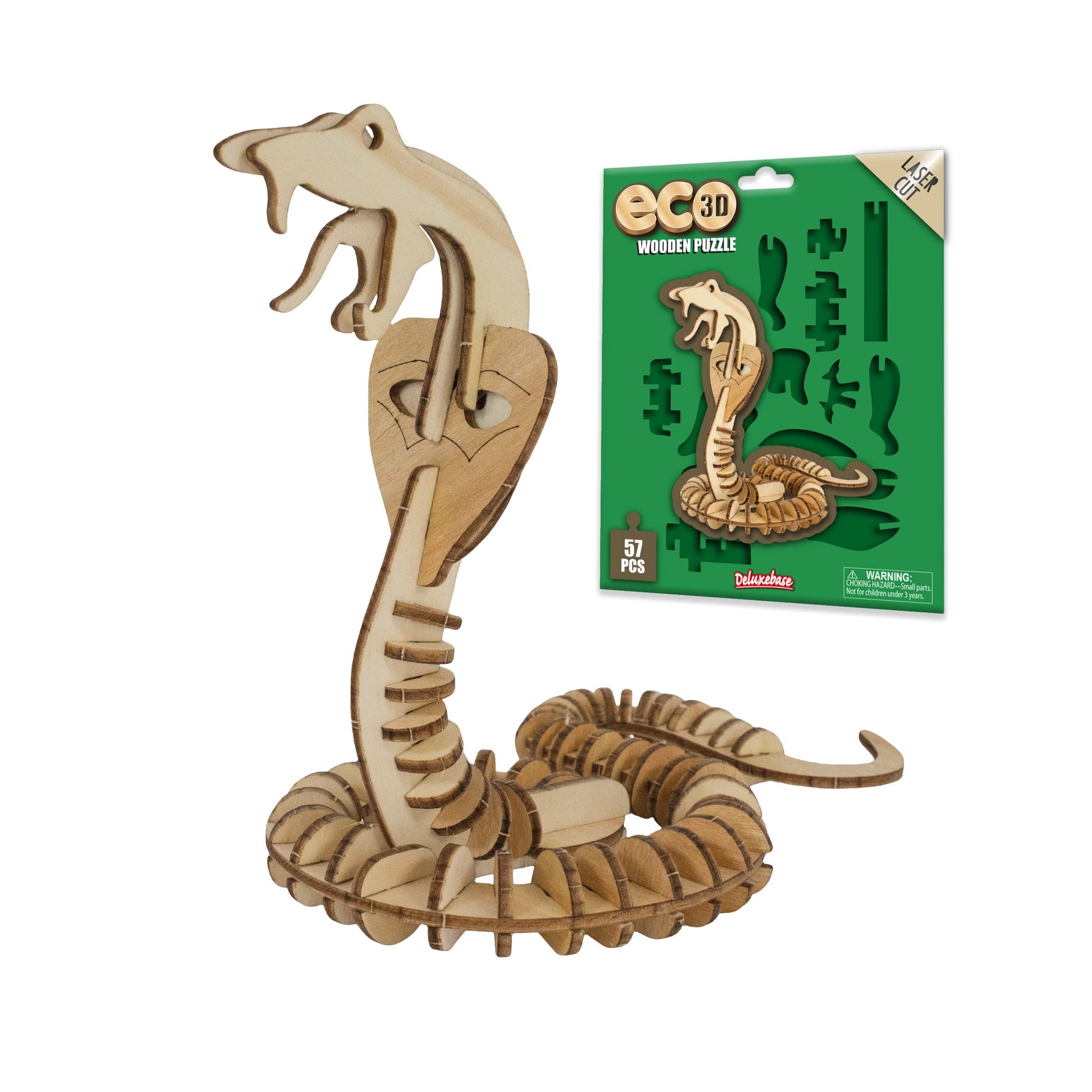 Eco 3D Wooden Puzzle - Snake from Deluxebase. Sustainable Wood Animal Puzzle Craft Set. Model Building Kit for Educational Toys 