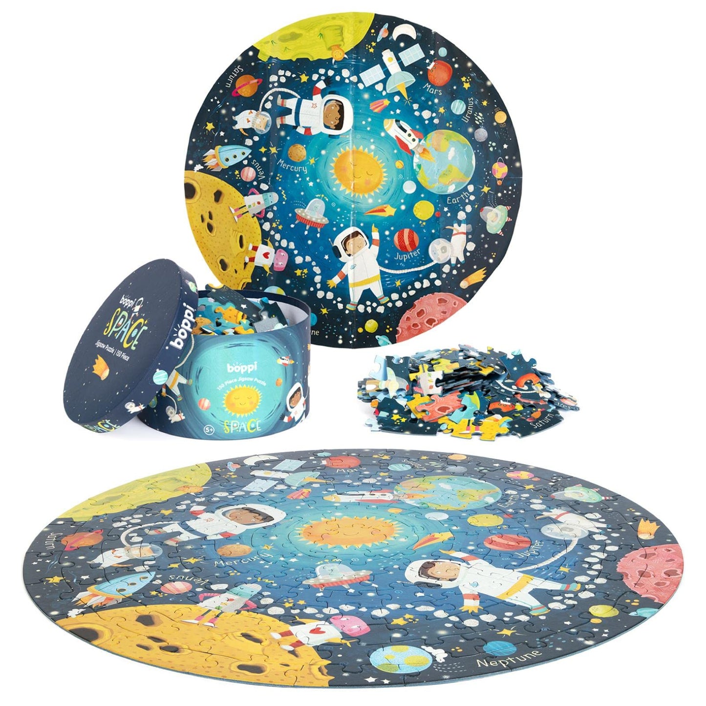 boppi Space Round Jigsaw Puzzle - 150 Pieces Solar System for Kids 5-8 Years - 58cm Diameter, 100% Recycled Card