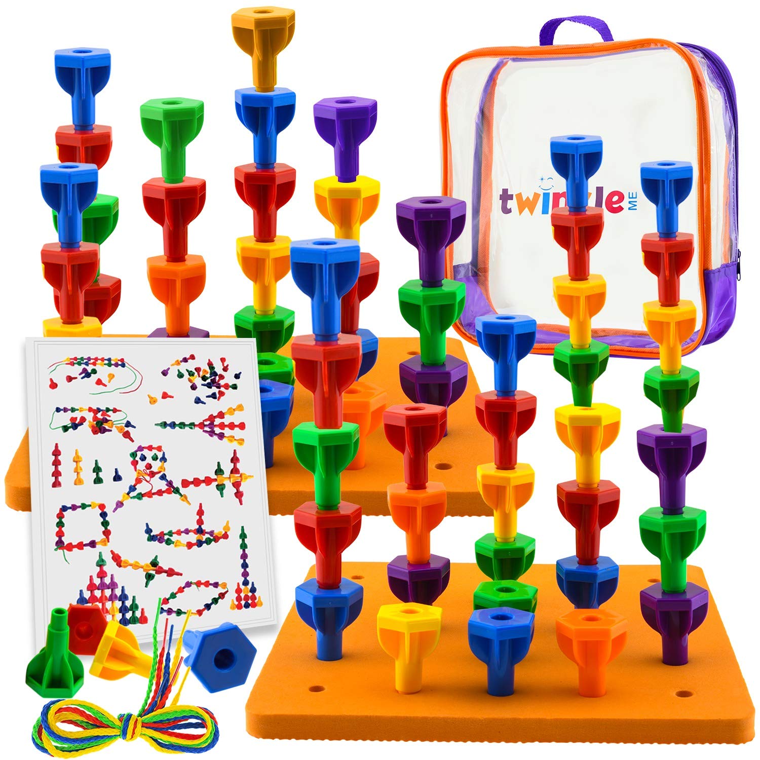 Pegs Board Game Set Jumbo Pack | 48 Pegs + 2 Boards & Storage Bag W/Handle Easy To Carry. For Motor Skills Sorting Counting Colo