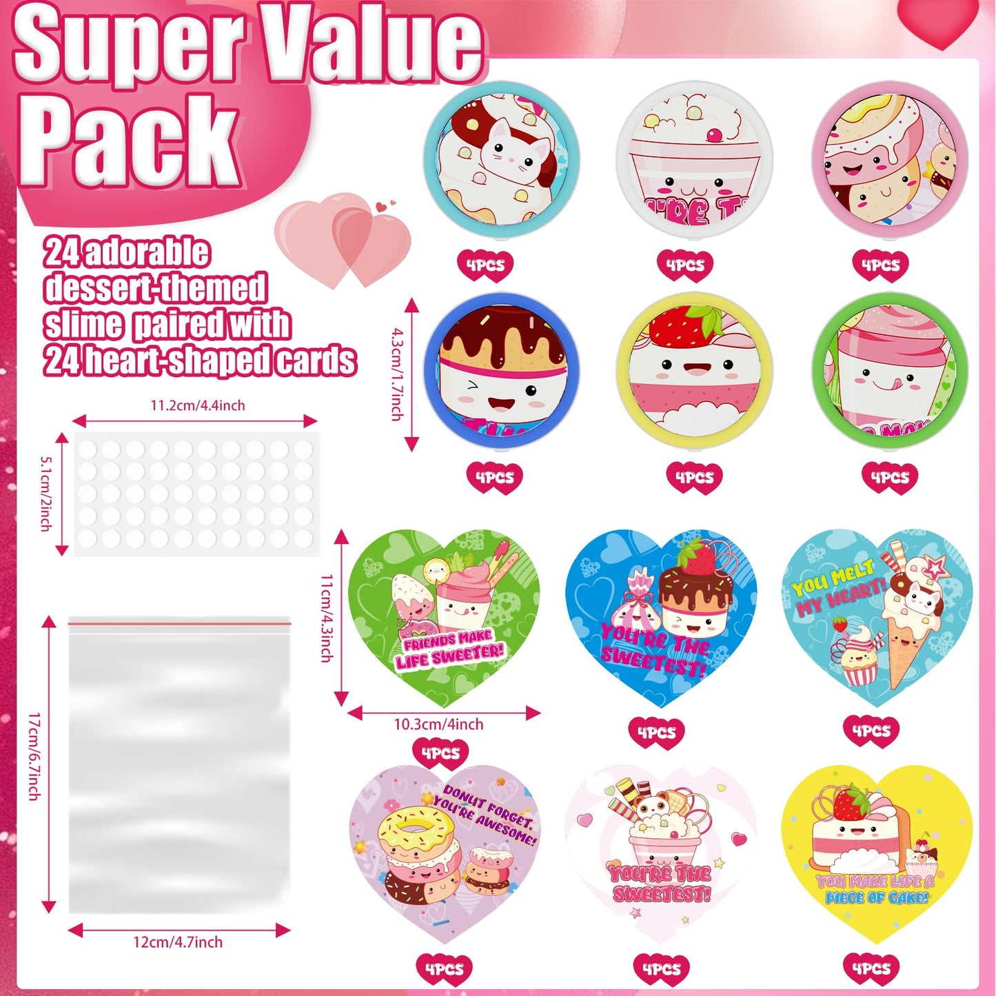 Funewest Valentines Day Gifts For Kids, 24 Valentines Ice Cream Butter Slime Card Bulk, Valentine Exchange Cards For Girls Boys