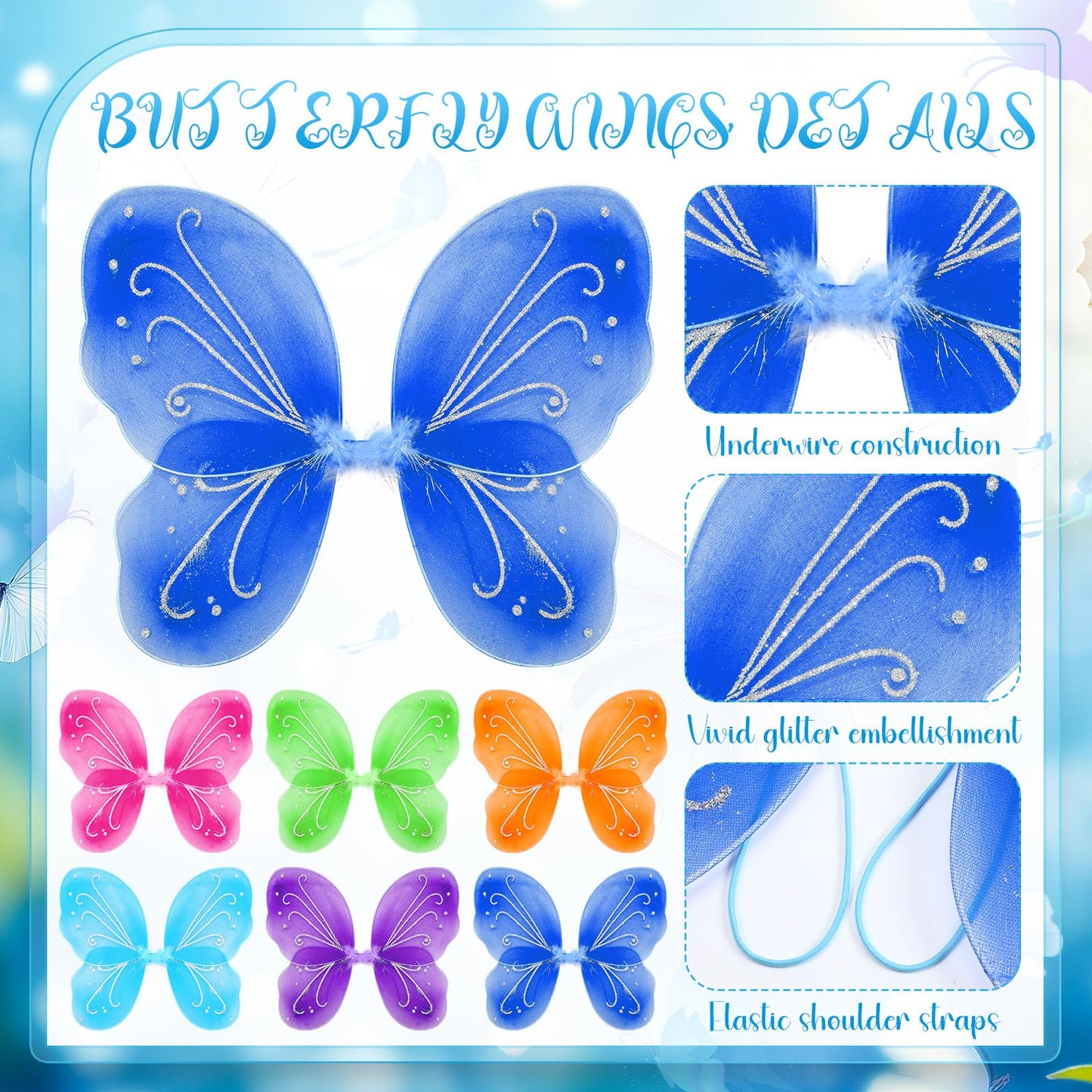 Junkin 36 Pcs Fairy Wings Kids Bulk Butterfly Costume Wings for Girls Halloween Dress up Butterfly Favors Role Play Supplies(Bri