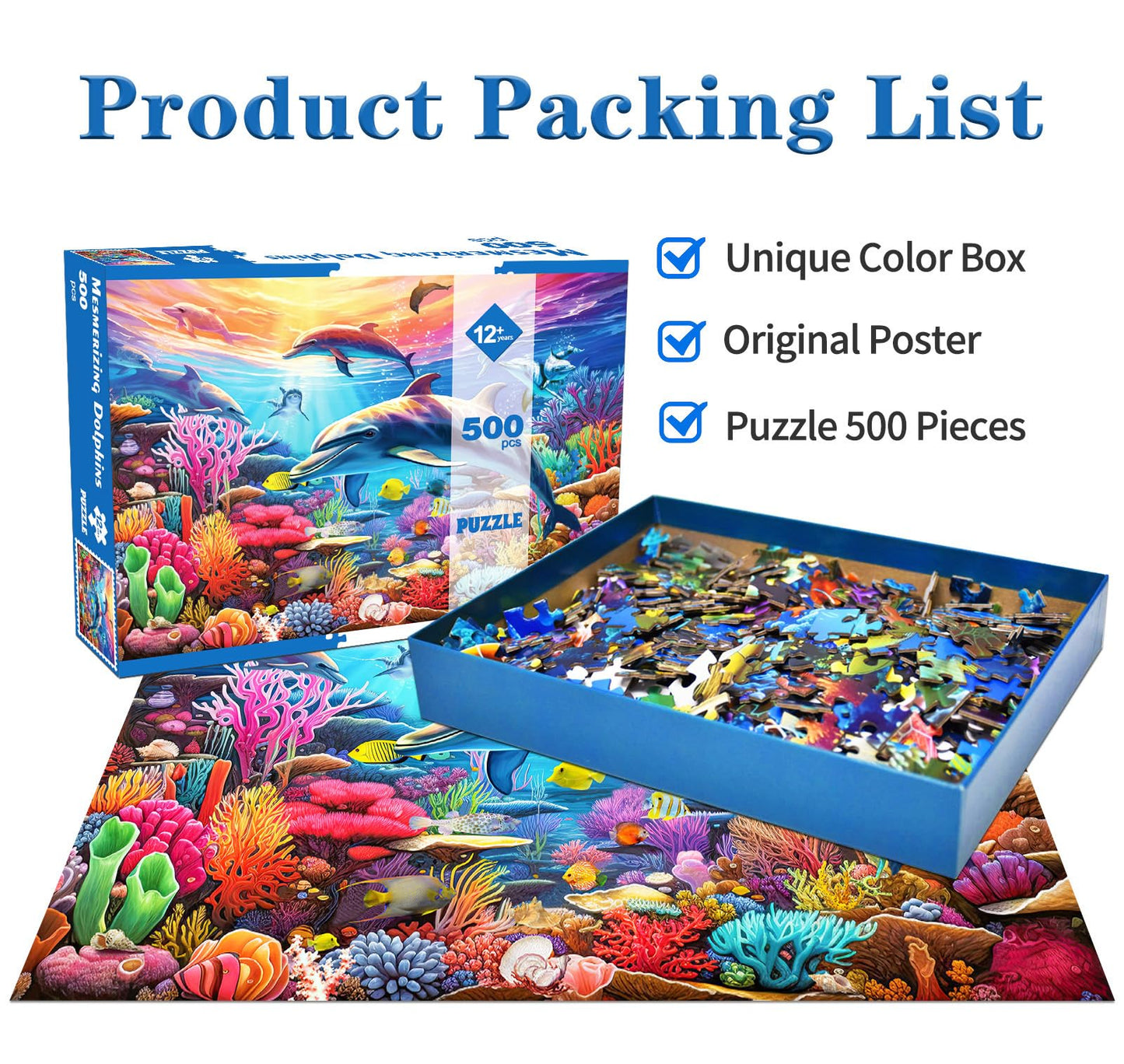 500 Piece Jigsaw Puzzle for mature-themeds -Dolphin Jigsaw Puzzles 500 Pieces Puzzles for mature-themeds-The Underwater World Finished Size 19.3 x 13.7