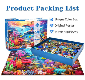 500 Piece Jigsaw Puzzle for mature-themeds -Dolphin Jigsaw Puzzles 500 Pieces Puzzles for mature-themeds-The Underwater World Finished Size 19.3 x 13.7