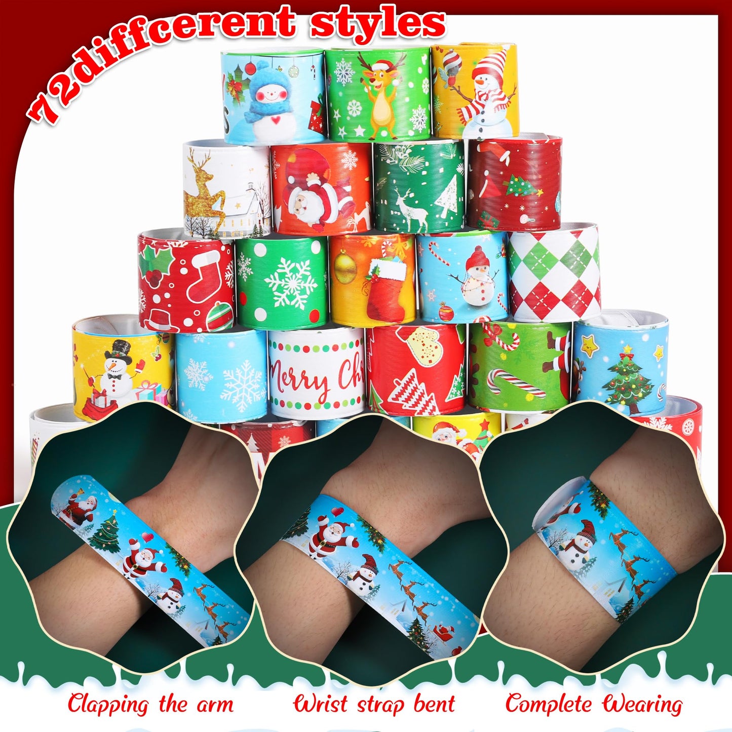 LUYI 148 PCS Christmas Slap Bracelets Christmas Party Favors Supplies for Xmas Slap Snap Bracelets Bulk Christmas Toys for Chris