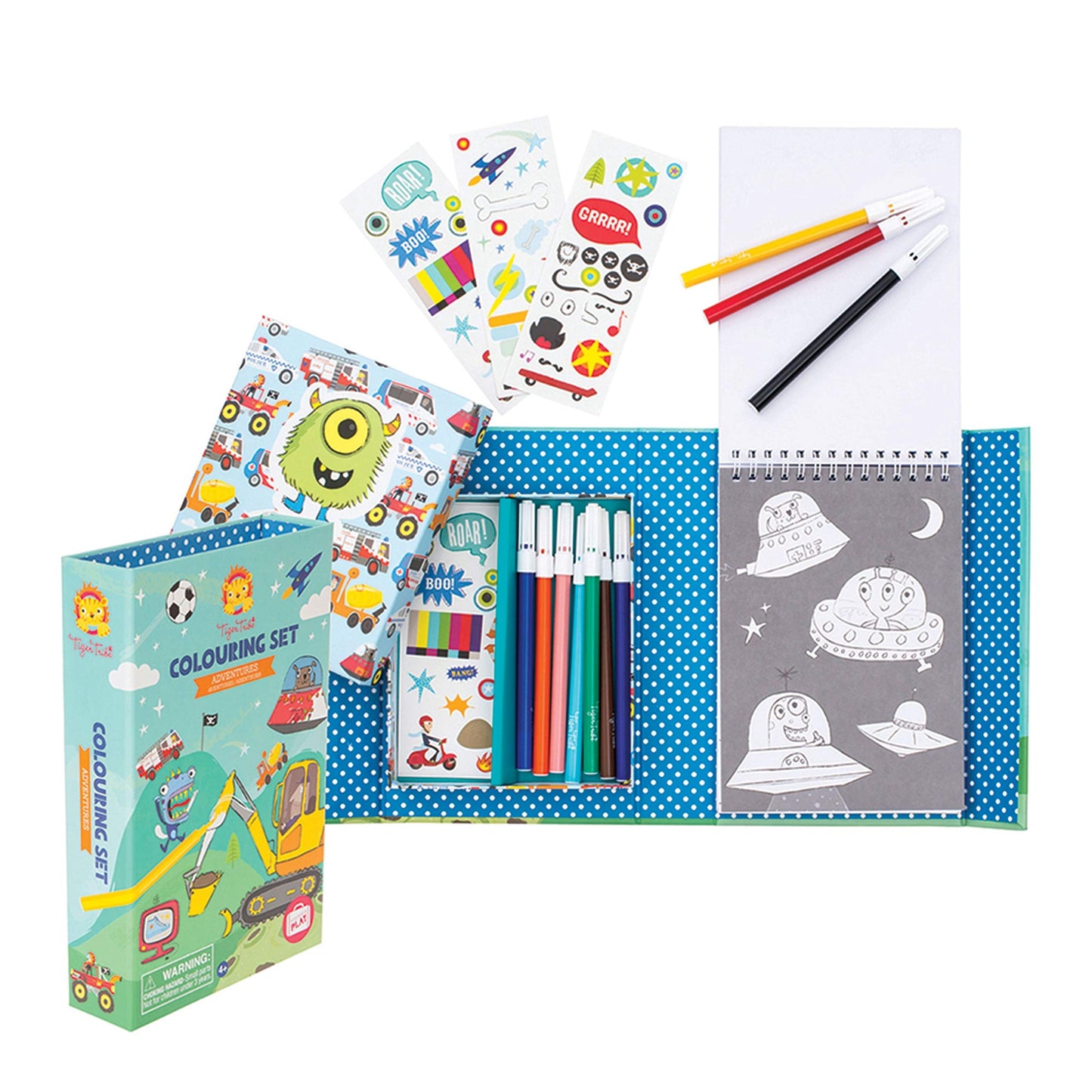 Tiger Tribe Coloring Set - Adventure Theme - Take Along Travel Art Kit - All Supplies Included - Easy Clean Up And Storage - Ages 3+ - 60207, Blue