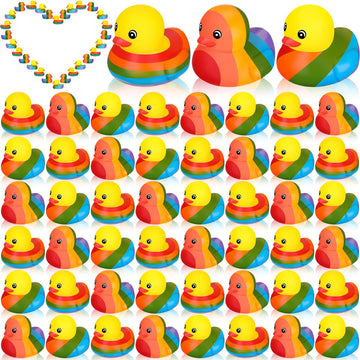 Sotiff 48 Pcs Pride Ducks Mini Rainbow Rubber Duck LGBT History Month Rainbow Duckies Bulk LGBTQ Party Decoration Bathtub Striped Ducky for Colorful Birthday Party Supplies Wedding Favor Gift