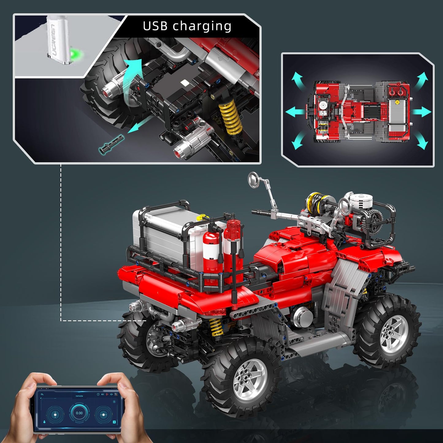 Mould King Fire Truck ATV Building Set  2100+ Pcs RC/APP Control All-Terrain Vehicle Building Blocks Kits That Run with Equipment Model  Collectible Gift for mature-themeds Teens