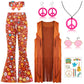 Sizgaroot Hippie Costume For Girls Kids 60S 70S Outfits Costume Halloween Dress Up Party (Brown, 8-9 Years)