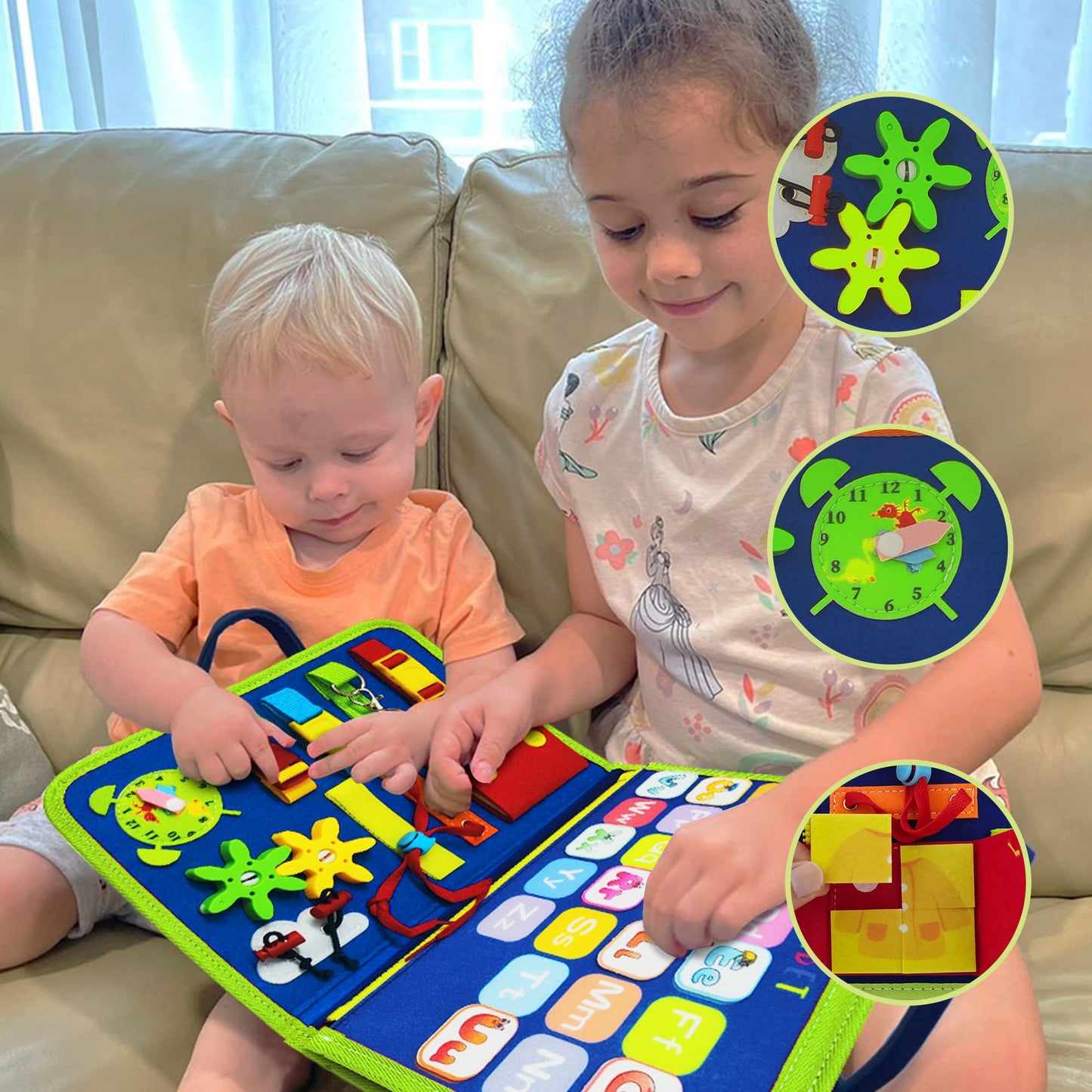 LearnToy Dinosaur Montessori Learning Toy for Toddlers Ages 1-4 Years, Busy Sensory Board with Educational Activities, Travel-Fr