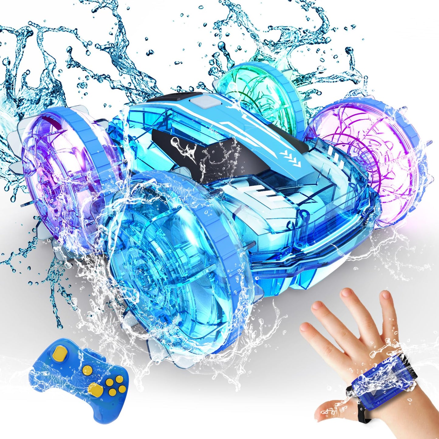 Tecnock Amphibious Remote Control Car Boat for Kids, 4WD RC Stunt Car with Waterproof Remote Control, 2.4GHz Gesture RC Cars wit