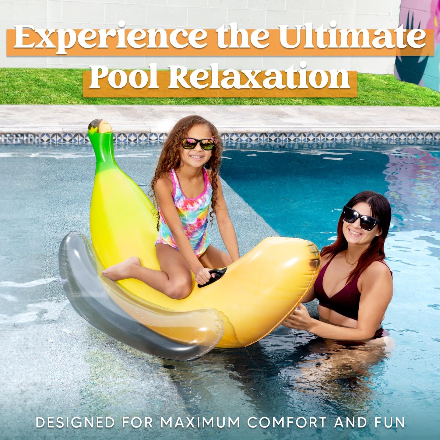Sloosh Inflatable Banana Pool Float - Ride On Banana Pool Floats Funny Swimming Pool Party Decorations