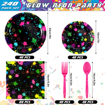 Jetec 240 Pcs Fluorescent Style Birthday Party Supplies Include 7   9   Plates Napkins and Tableware Forks Spoons for 40 Gue