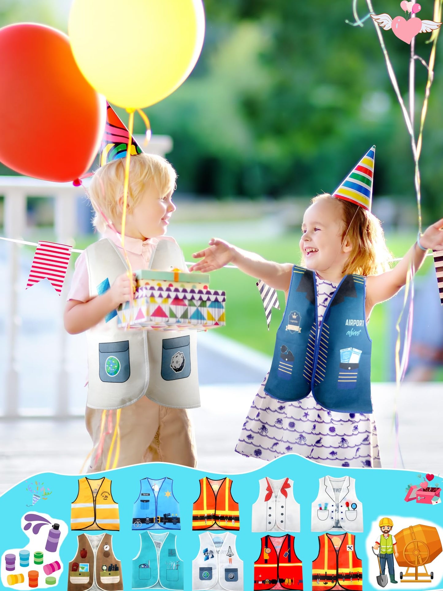 Puteraya 15 Pcs Kids Community Helper Dress Up Vest Career Cosplay Clothes Occupation Costumes For Toddlers Role Pretend Play