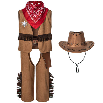 Cowboy Costume For Boys 7Pcs Set Kids Dress Up Birthday Party Halloween Cosplay 6-7 Years