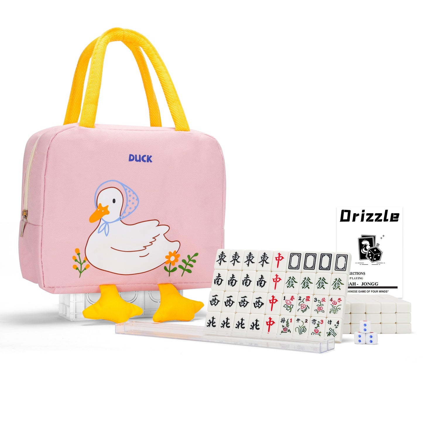Drizzle 24Mm Travel Mahjong Game Set Mini Duck - 0.9'' Portable 144 Tiles - 4Pcs Racks Melamine Material Mah-Jong Family Leisure