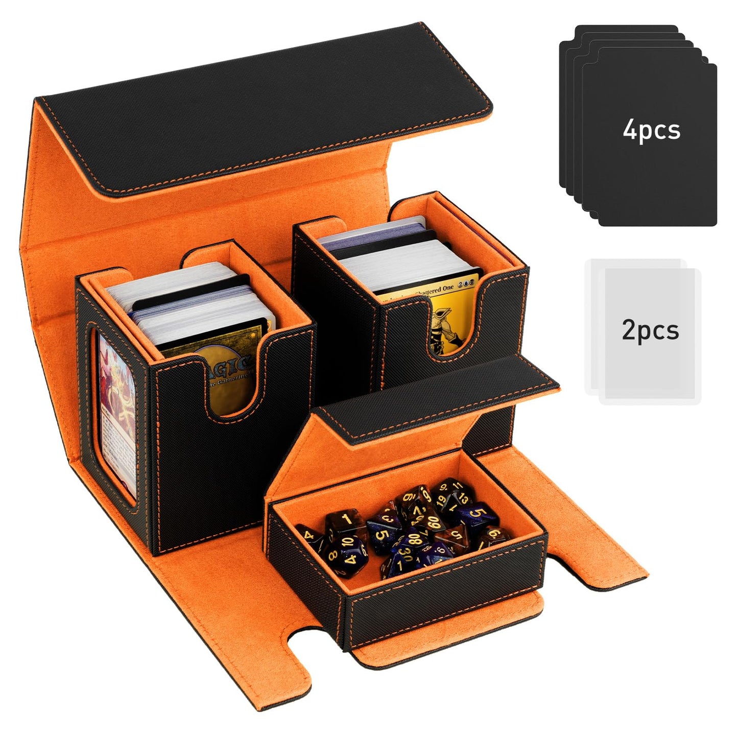 Timovo Mtg Deck Box, Commander Deck Case Fits 200+ Double-Sleeved Cards, Magnetic Leather Card Storage Box With 2 Commander Disp