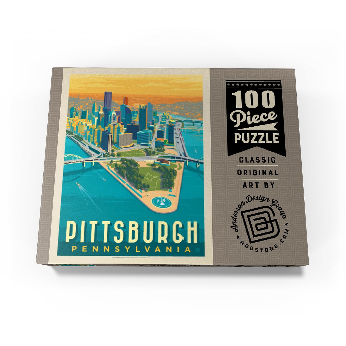 MyPuzzle Pittsburgh, PA: Bird's Eye View, Vintage Poster - Premium 100 Piece Jigsaw Puzzle for Adults