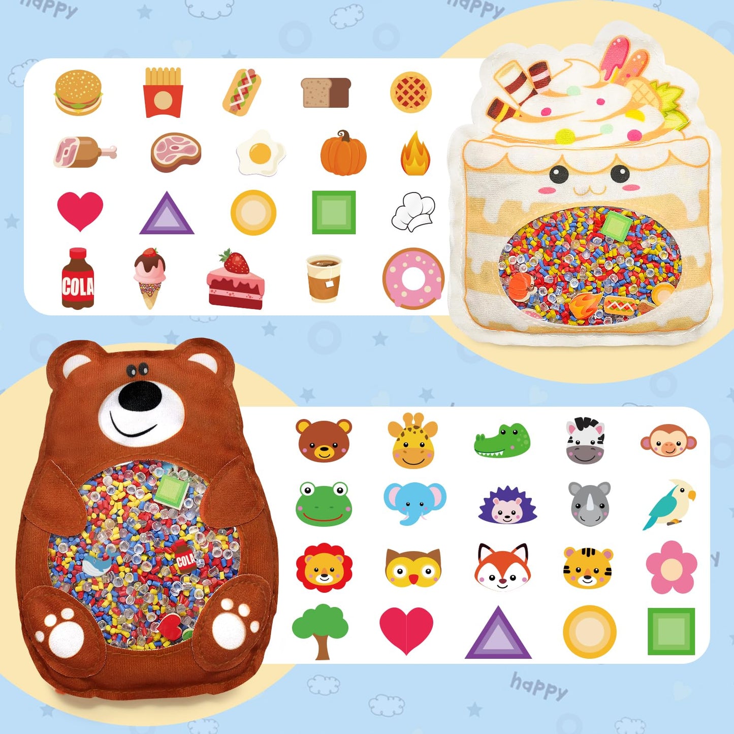 Joyreal Hide And Seek Busy Bag- 3 Pack Seek And Find Hidden Object Game, Sensory Hidden Object Search Problem Solving Travel Game For Kids 2+, Including Alphabet, Food, Fish, Animal (3)