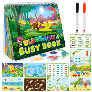 Easter Basket Stuffer Dinosaur Toys For Kids 3-5, My Preschool Busy Book Montessori Toys For 3 4 5 6 7 Year Old Boys Girls Preschool Learning Homeschool Activities Birthday Gifts For Kids Ages 2-4 5-7