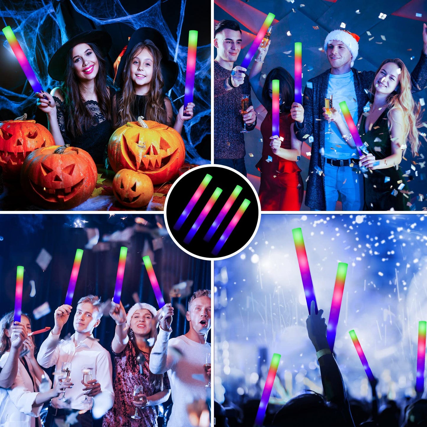 Colorhome Glow Sticks Bulk - 100 Pcs Led Foam Sticks Glow In The Dark Party Supplies With 3 Modes Flashing Effect, Glow Batons Party Favors For Party Wedding Birthday Concert Halloween Christmas