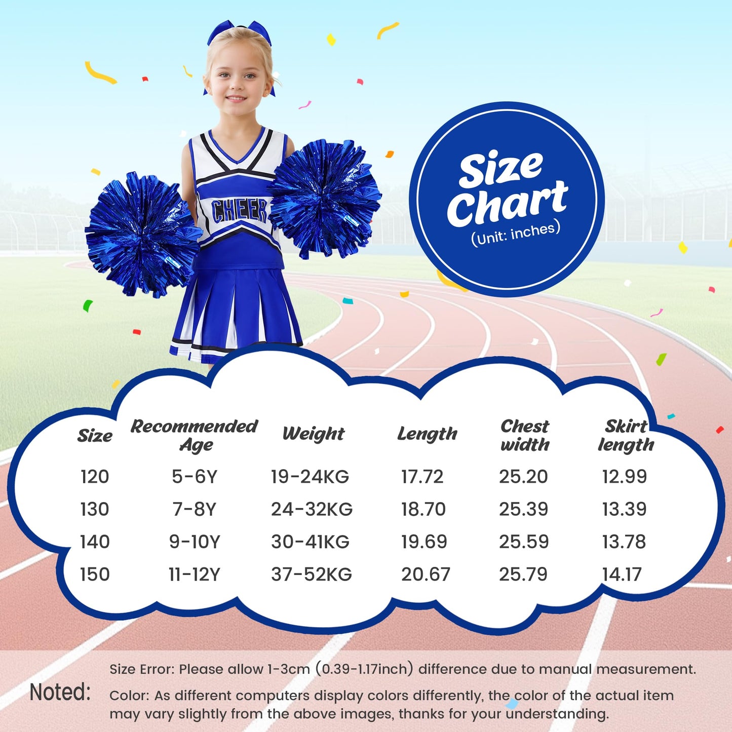 Woohand Cheerleader Outfit 9-10 Halloween Cute Uniform Cheer Clothes Cheerleader Costume For Girls Outfit School Party