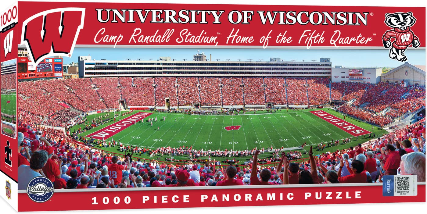 Masterpieces 1000 Piece Sports Jigsaw Puzzle - Ncaa Wisconsin Badgers Center View Panoramic - 13'X39'