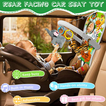 Toymni Car Seat Toys For Baby Toys 6 To 12 Months, Carseat Toys With Musical Pedal Piano, Baby Travel Toys With Baby Mirror And