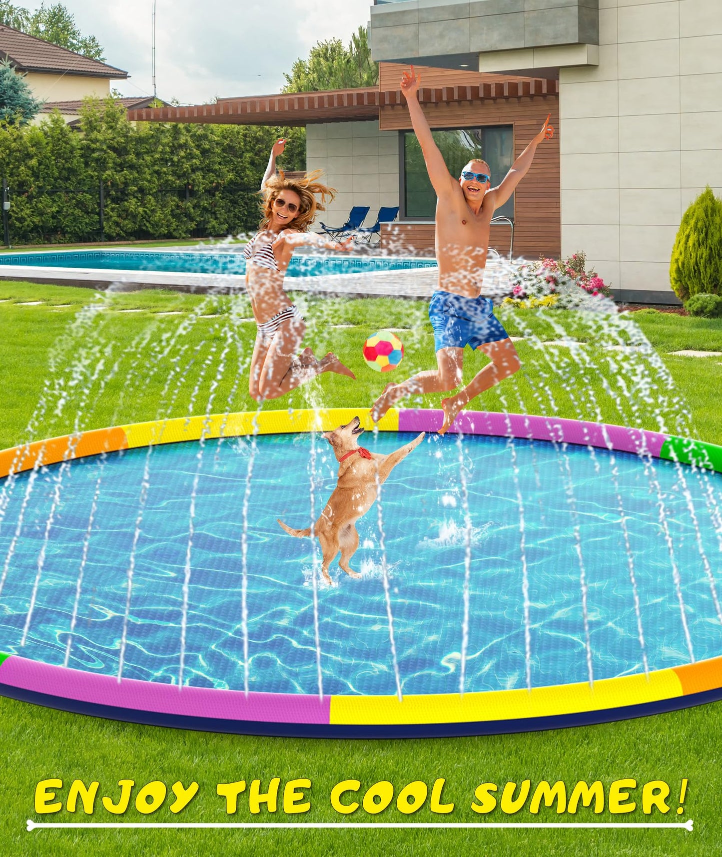 Epn Splash Pad, 16.4Ft Size Extra Large Sprinkler Play Mat For Dogs & Kids, Thicker Pool Summer Outdoor Water Toys Fountain Pad
