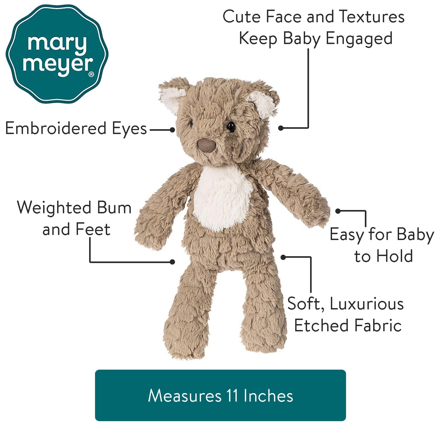 Mary Meyer Teddy Bear Stuffed Animal, 11-Inches, Soft Polyester Toy, Model 42840