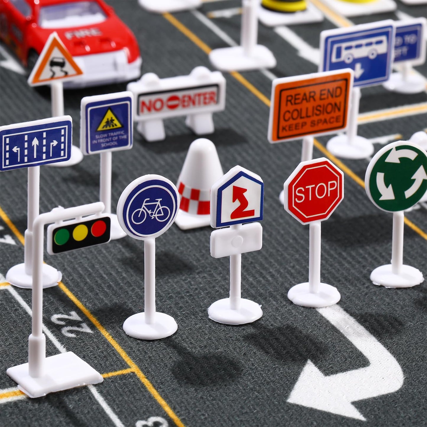 Toddmomy 56Pcs Traffic Road Signs Playset Street Signs, Mini Traffic Cones Crosswalk Signal Toys Traffic Lights for Children Saf