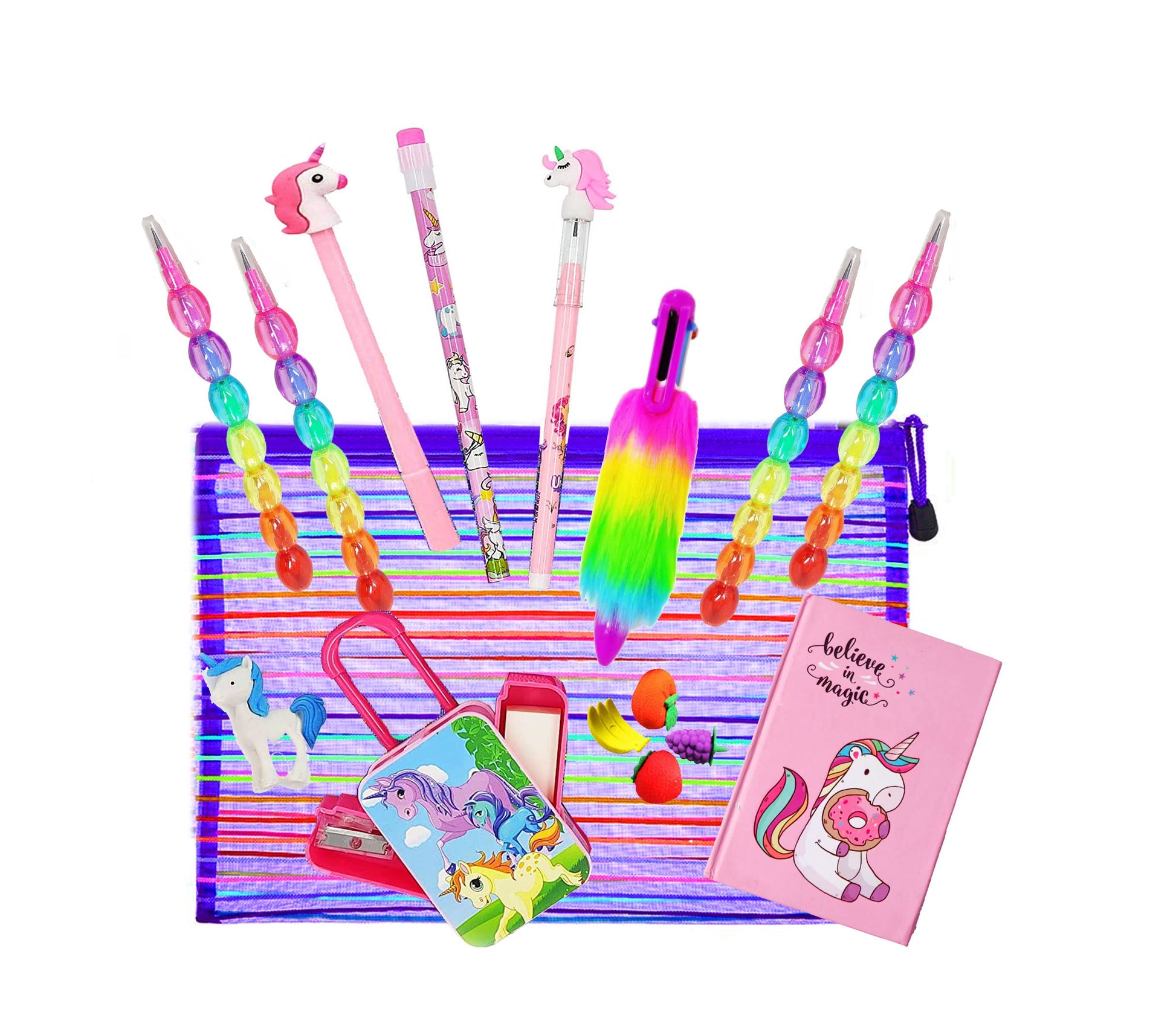 Kobbet Plastic Unicorn Cute 16 Pcs Stationery Set For Kids,Stationery Items For Girls,All Stationery Set,Include School Supplies