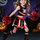 RUODON 9 Pieces Girls Halloween Cheerleader Costume Zombie Fearleader Costume Set Includes Top Skirt Socks Pompom Sticker Bow Black and Red