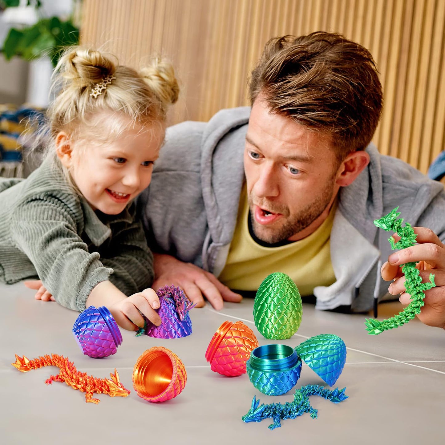 4Pcs 3D Printed Dragon Eggs With Dragon Inside, Mini Mystery Dragon Egg Articulated Crystal Dragon Fidget Toy, Surprise 3D Print