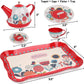 Tea Set for Little Girls, Pretend Play Tea Party Set, Floral Design Kids Tin Tea Set with Carrying Case (15 Pcs)