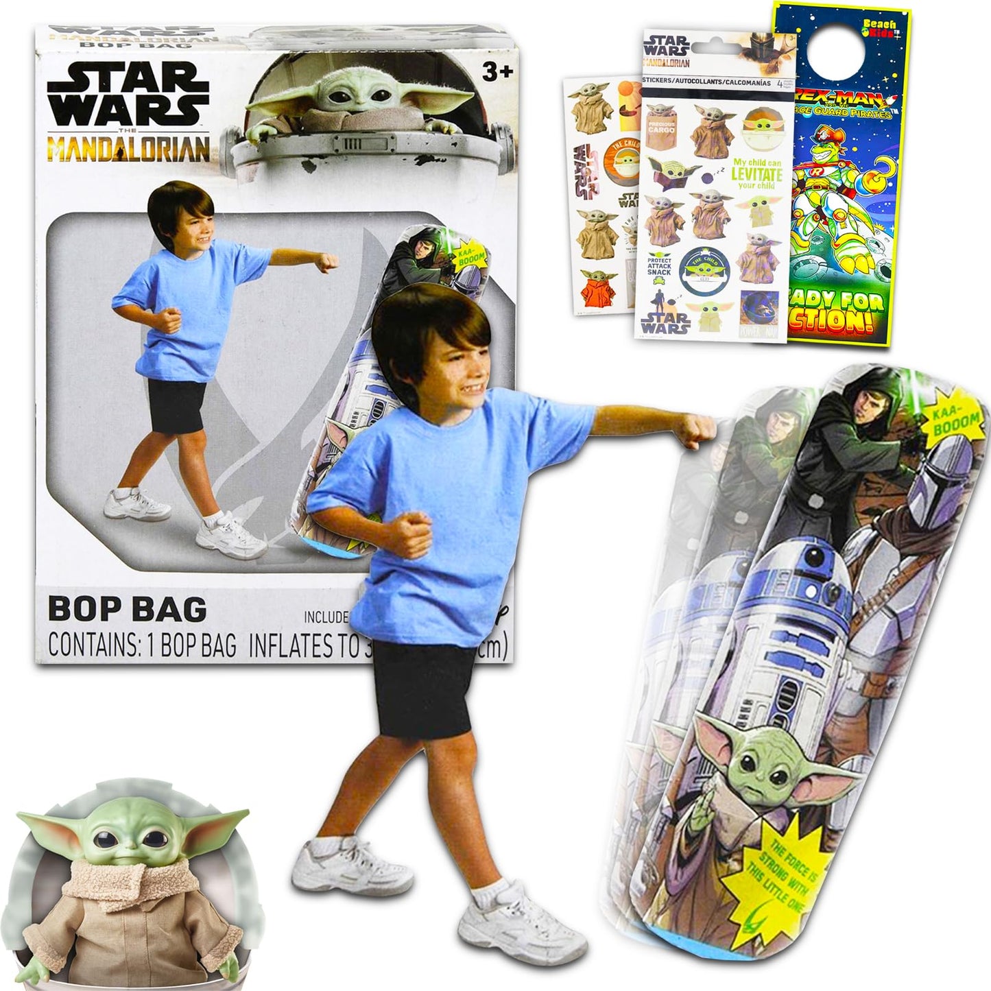 Mandalorian Bop Bag for Kids - Star Wars Toy Bundle with Baby Yoda Punching Bag for Outdoor Play, Plus Stickers and More | Manda