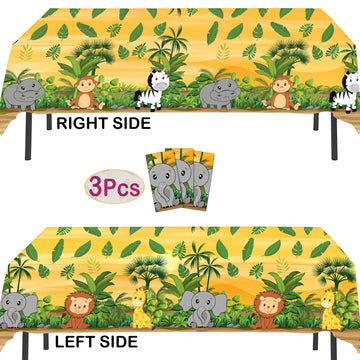 AnapoliZ Jungle Animal Tablecloth | 3 Pcs Pack 54 Wide x 102 Long | Plastic Safari Animal Table Cover | Zoo, Jungle Party Deco
